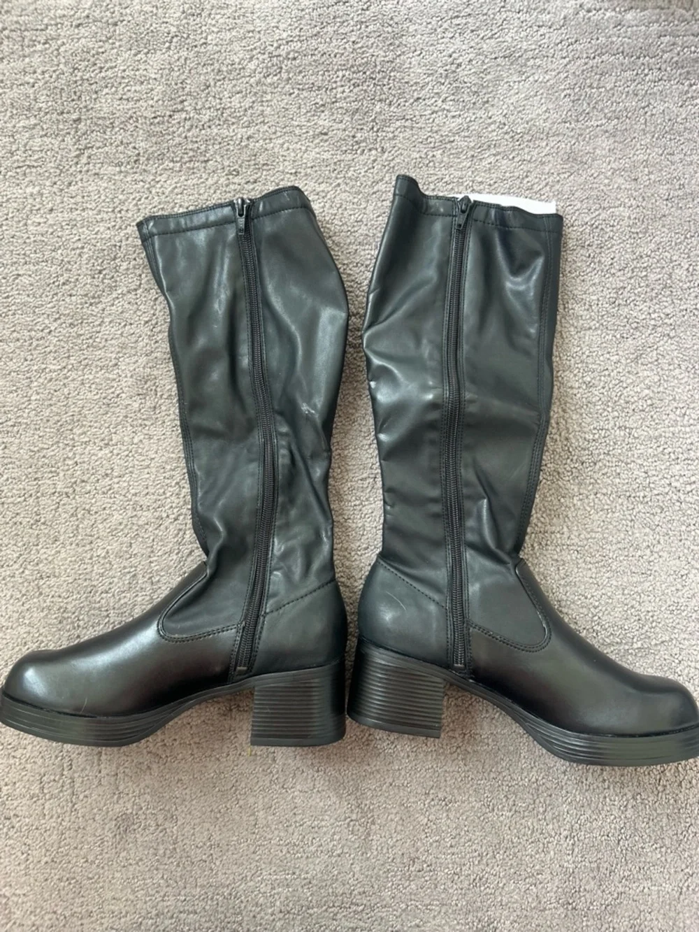 Mudd Black Knee-High Block Heel Boots Side Zip NWT Size 6.5 Y2K Moto Style